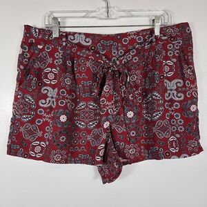 Cato Red Paisley Bandana Print Tie Elastic Waist Pockets Pull On Shorts Size XL